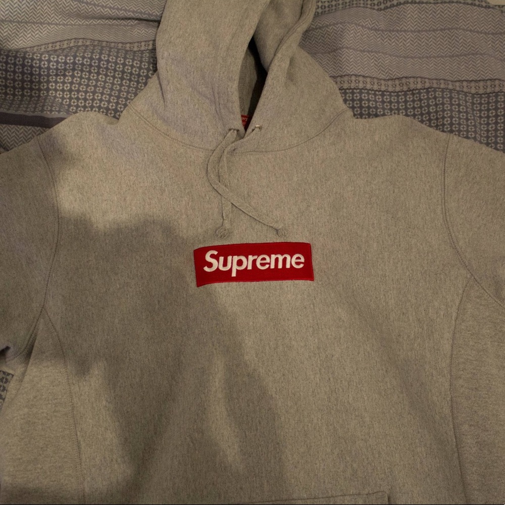 Grey supreme box logo hoodie